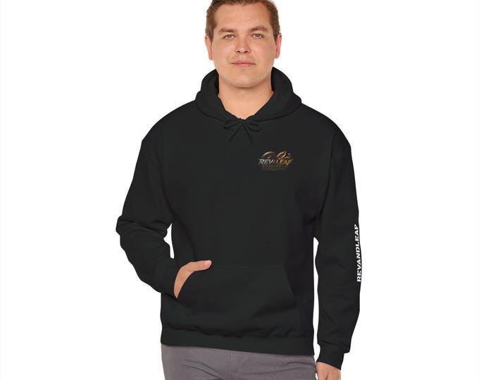 Featured listing image: Rev & Leaf Logo Hoodie | Automotive Leaf Emblem Sweatshirt