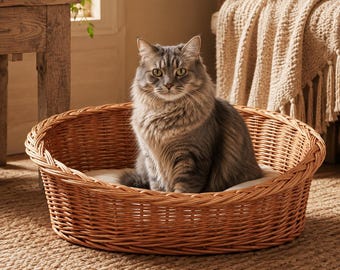 Natuurlijk rieten dierenbed, rieten kattenbed, rieten hondenbed, geweven dierenmand, slaapmand voor katten, klein hondenbed, dierenmand