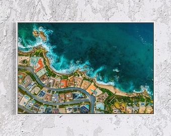 Newport Beach Aerial Coastline Print, California Ocean Drone Photography, Teal Coastal Wall Art, Float Framed or Unframed