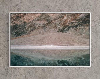 Badwater Basin Death Valley Print, Desert Mountain Reflection Photography, Neutral National Park Wall Art, Float Framed or Unframed