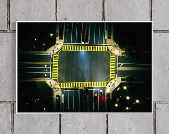 Orange County Aerial Intersection Print, Night Drone Photography, Urban Masculine Wall Art, Float Framed or Unframed