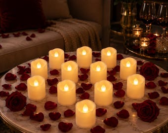 Flickering Flameless Candles, 12 or 24 Pack Battery Operated LED Tea Lights, Plastic Votive Candles, Wedding Christmas Decor