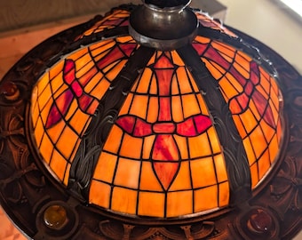 Vintage Style Tiffany FleurDeLis Stained Glass Pendant Chandelier Light Cast Rim