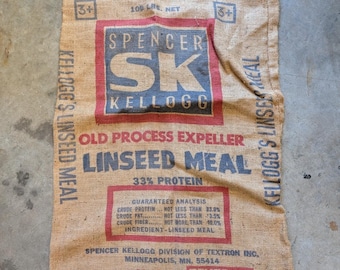 Vintage Spencer Kellogg Linseed Meal Burlap Feed Sack Bag Minneapolis MN