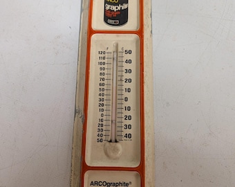 Vintage ARCO Graphit-Motoröl-Werbethermometer-Verkäufer-Musterschild