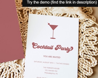 Classic Cocktail Invitation Printable, Minimalist Cocktail Invite for birthday farewell engagement, digital template