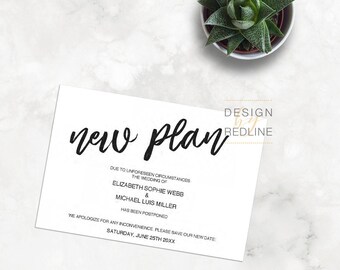 Postponing Wedding card printable, postponing event, new plans new date announcement template,  INSTANT Download editable Template PDF