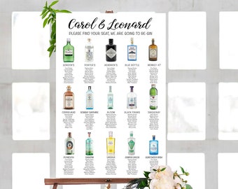 seating chart design Wedding seating chart with Gin bottles, alcohol themed table plan, customized printable file