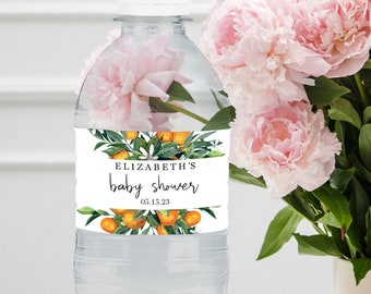 A little cutie Baby Shower Water Bottle Labels, Citrus Baby Shower favors, Printable, Editable, Oranges Party, PDF