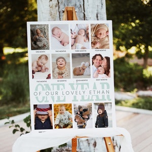 Poster primo compleanno con fotografie personalizzate, regalo primo compleanno, template da stampare
