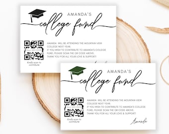 QR Code College Fund Graduation Insert Card template, Printable Graduation College Fund enclosure, Graduation gift idea for the graduate