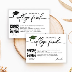 QR Code College Fund Graduation Insert Card template, Printable Graduation College Fund enclosure, Graduation gift idea for the graduate