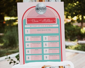 Jukebox Wedding seating chart Printable, Disco Ball Wedding Table Plan, Music Tableau de Marriage printable File