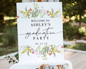 Graduation 2024 sign printable, floral Graduation Welcome sign template, custom Graduation decor, instant download digital file