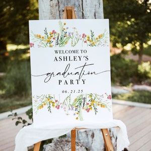 Festa di Laurea, cartello di benvenuto da stampare, floreale wildflowers, editabile e personalizzabile PDF