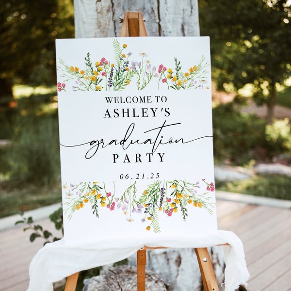 Graduation 2024 sign printable, floral Graduation Welcome sign template, custom Graduation decor, instant download digital file