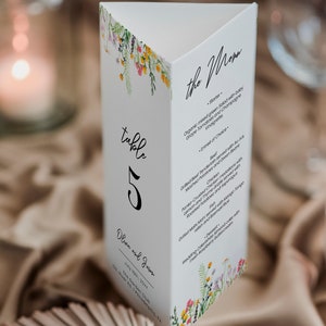 Numero di tavolo e Menu per matrimonio, battesimo, compleanno con bellissimi fiori di campo, wildflowers da editare e stampare