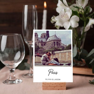 Wedding Numbers with Photos template, Editable Photo Table cards, Personalized travel theme table sign printable AA02