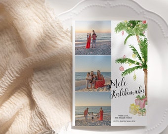 Mele Kalikimaka Photo Card, Mele Kalikimaka Christmas Card printable template, tropical holiday card, photo collage, AA039