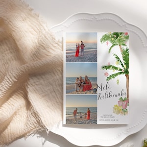Mele Kalikimaka Photo Card, Mele Kalikimaka Christmas Card printable template, tropical holiday card, photo collage, AA039
