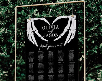 Gothic Wedding Seating Chart Template, Skeleton hands seating plan, seating poster, instant download aa015