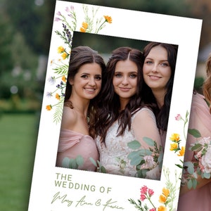 Cornice per selfie e foto del matrimonio con bellissimi fiori di campo, personalizzabile e da stampare, fai da te