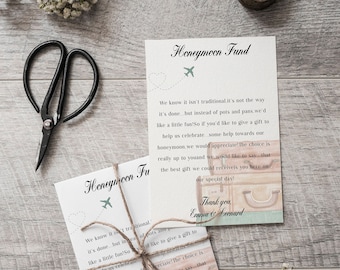 Honeymoon wish card template, Honeymoon fund request card printable, vintage luggages editable template