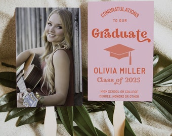 Retro Graduation Fan template, class of 2024 graduation decoration, editable personalized graduation Fans, hand fan template