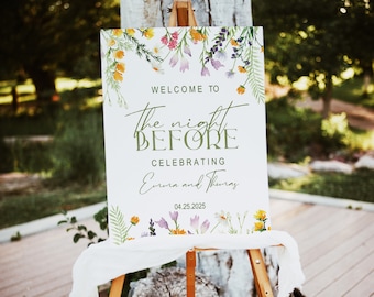 Wildflower Rehearsal Dinner Welcome Sign template | The night before welcome sign | Boho floral Welcome Reception poster large edit Corjl