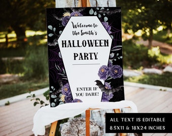 Welcome Halloween Party sign, Halloween Adult Party Invitation decoration, Editable sign, Floral Grave Invitation printable