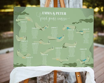 Golf  Wedding seating chart sign, golf courses Party seating table, tableau de marriage golf themed, DIY template, you edit and print   AA04