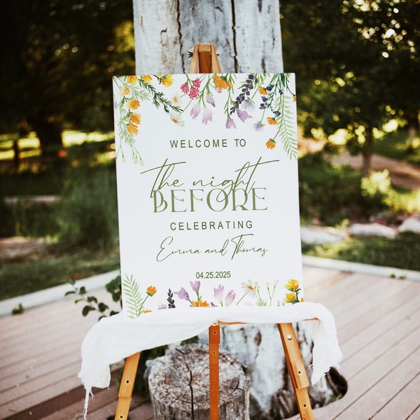 Wildflower Rehearsal Dinner Welcome Sign template | The night before welcome sign | Boho floral Welcome Reception poster large edit Corjl