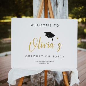 Festa di Laurea, cartello di benvenuto da stampare, con nome in color oro, editabile e personalizzabile