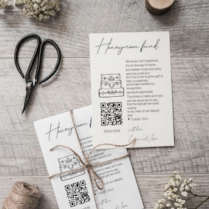 Flitterwochen-Fonds-QR-Code-Karte zum Ausdrucken, Hochzeit Flitterwochen-Fonds-Einlegekarte, benutzerdefinierte bearbeitbare Vorlage, Sofortiger Download PDF