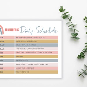 DAILY Schedule template for kids, rainbow, daily routine planner printable, homeschool planner blank,