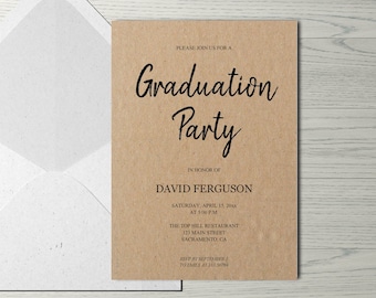 Graduation Party Invitation Instant Download, Kraft Grad Party invitation template, INSTANT DOWNLOAD editable text PDF
