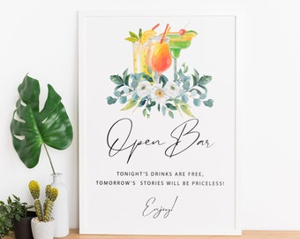 Open Bar sign printable, Cocktail Drinks Open Bar ready to print sign JPG