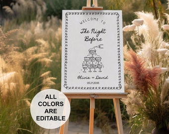 Rehearsal DinnerTemplate, whimsical wedding rehearsal poster, hand drawn scribble illustration, the night before, champagne tower AA052
