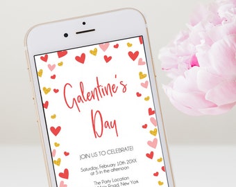 Galentines day Electronic Invitation printable, Girl Friends Valentine's Day party digital invitation, instant download template file