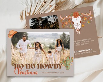 Cowboy Christmas Card Template, Western Christmas Cards, Southwest Christmas Cards, Editable Printable Christmas Card 1 photo, AA043