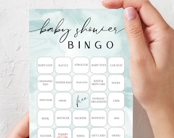 Baby Shower Bingo Cards printable, 20 Unique Game Sheets, pastel blue, boy baby shower, baby shower games digital download