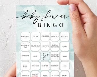 Baby Shower Bingo Cards printable, 20 Unique Game Sheets, pastel blue, boy baby shower, baby shower games digital download
