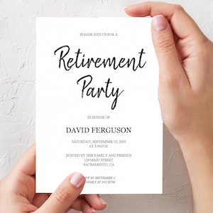 Retirement party invitation calligraphy card printable, Retirement Party invite template, instant download editable text DIY, PDF image 1