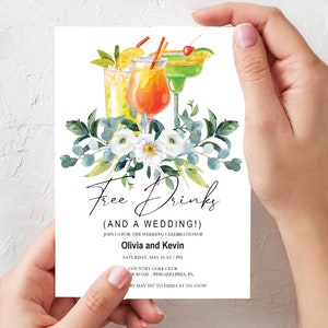 Matrimonio invito simpatico con drinks e cocktails, Invito da stampare, template, PDF modificabile
