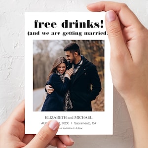 Lustige kostenlose Getränke Save the Date Karte, individuelle Fotografie Hochzeit Save the Date Printable, moderne Vorlage Karte, digitaler Download,PDF