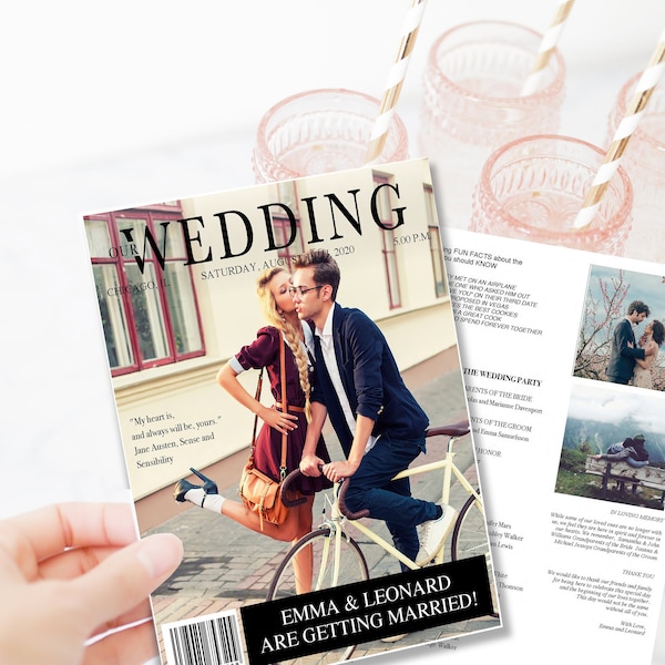 Magazine style Wedding Program, Newspaper Program printable, Editable Fashion pages template, PDF