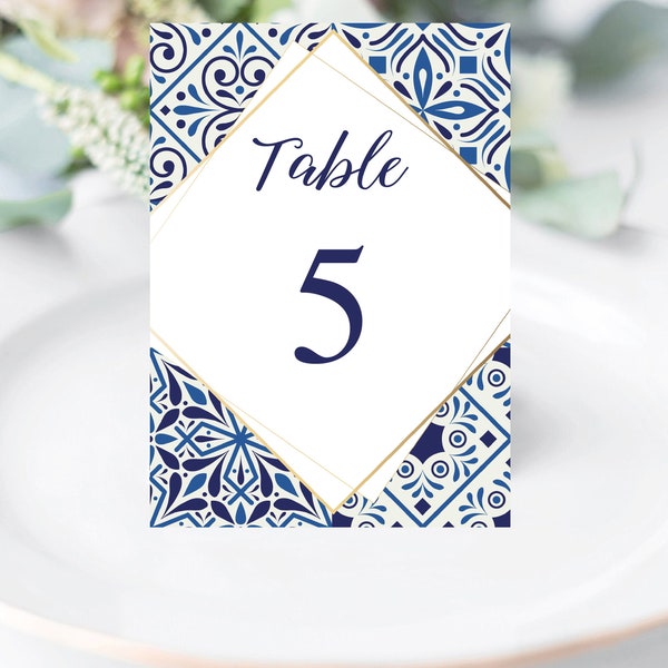 Blaue Fliesen Tischnummern, Hochzeit Tischnummern bedruckbar, spanische Fliesen, portugiesische Fliesen Tisch dekor sofortigen Download, JPG-Dateien #BTL