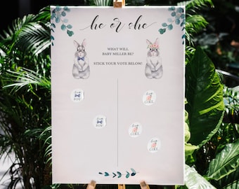 Bunny Gender Reveal Game printable, Gender Voting Poster Template, Printable Gender Voting Sign with cute bunnies, boy or girl, PDF