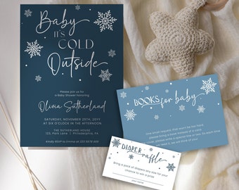 Baby It's Cold Outside Baby Shower Invitation Template, Winter Wonderland Baby Shower Invite suite,  Blue Boy Baby Shower, Snowflakes AA041