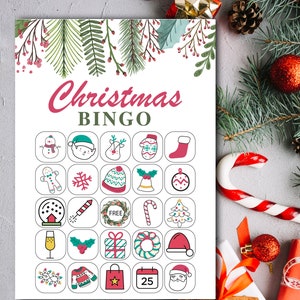 Bingo per il giorno di Natale con illustrazioni, da stampare PDF